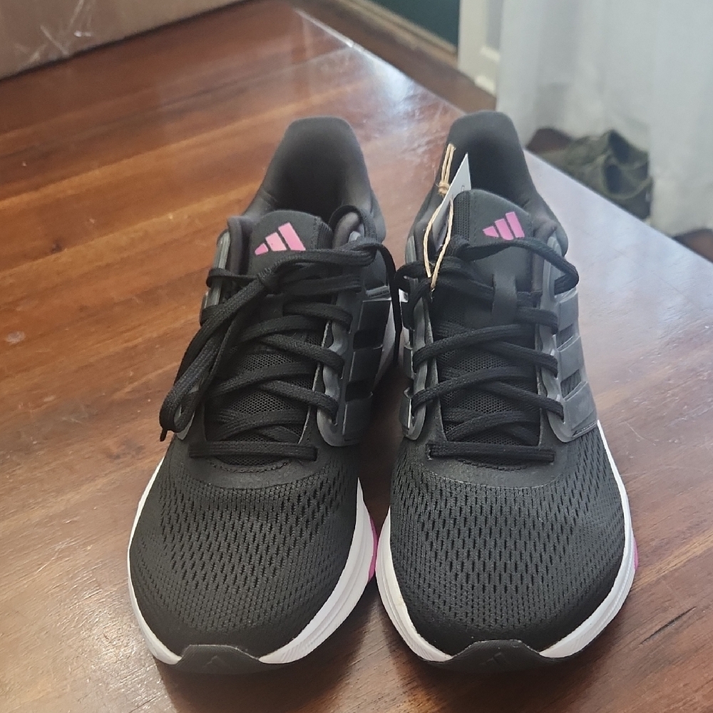 adidas Women's Black Running Sneakers with Pink Logo Accents